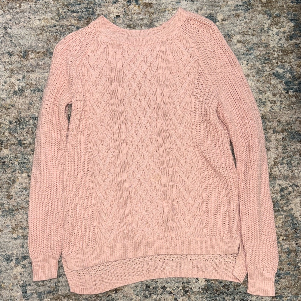Women's Pink Cable Knit Sparkly Sweater